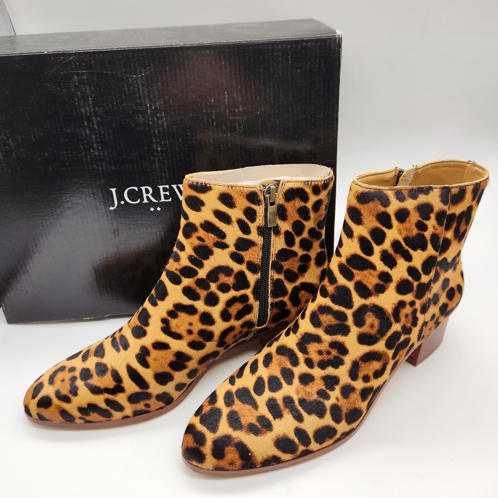 J. Crew Leopard Print Fur Ankle Boots